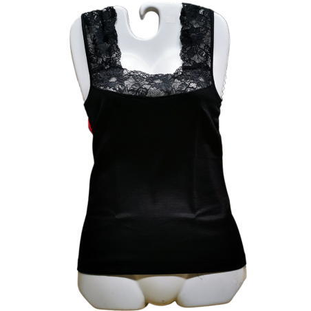 Canottiera donna color nero lana e cotone con pizzo spalla larga Magal 52128