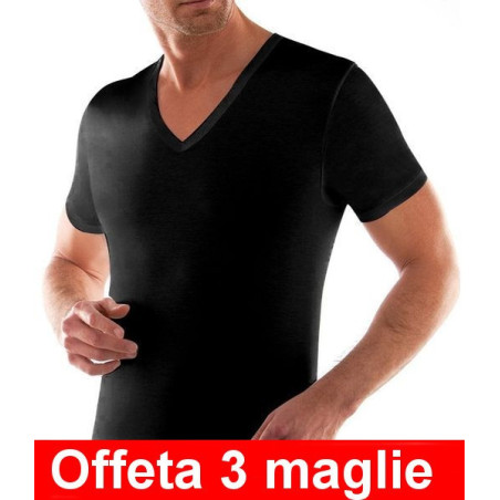 3 T-shirt uomo collo a V cotone 100% Liabel 4428 T53G confezione 3 pezzi COLORATO